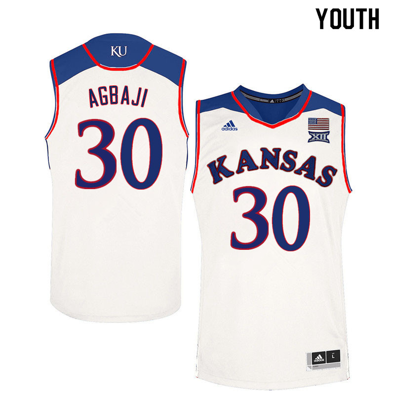Youth #30 Ochai Agbaji Kansas Jayhawks College Basketball Jerseys Sale-White